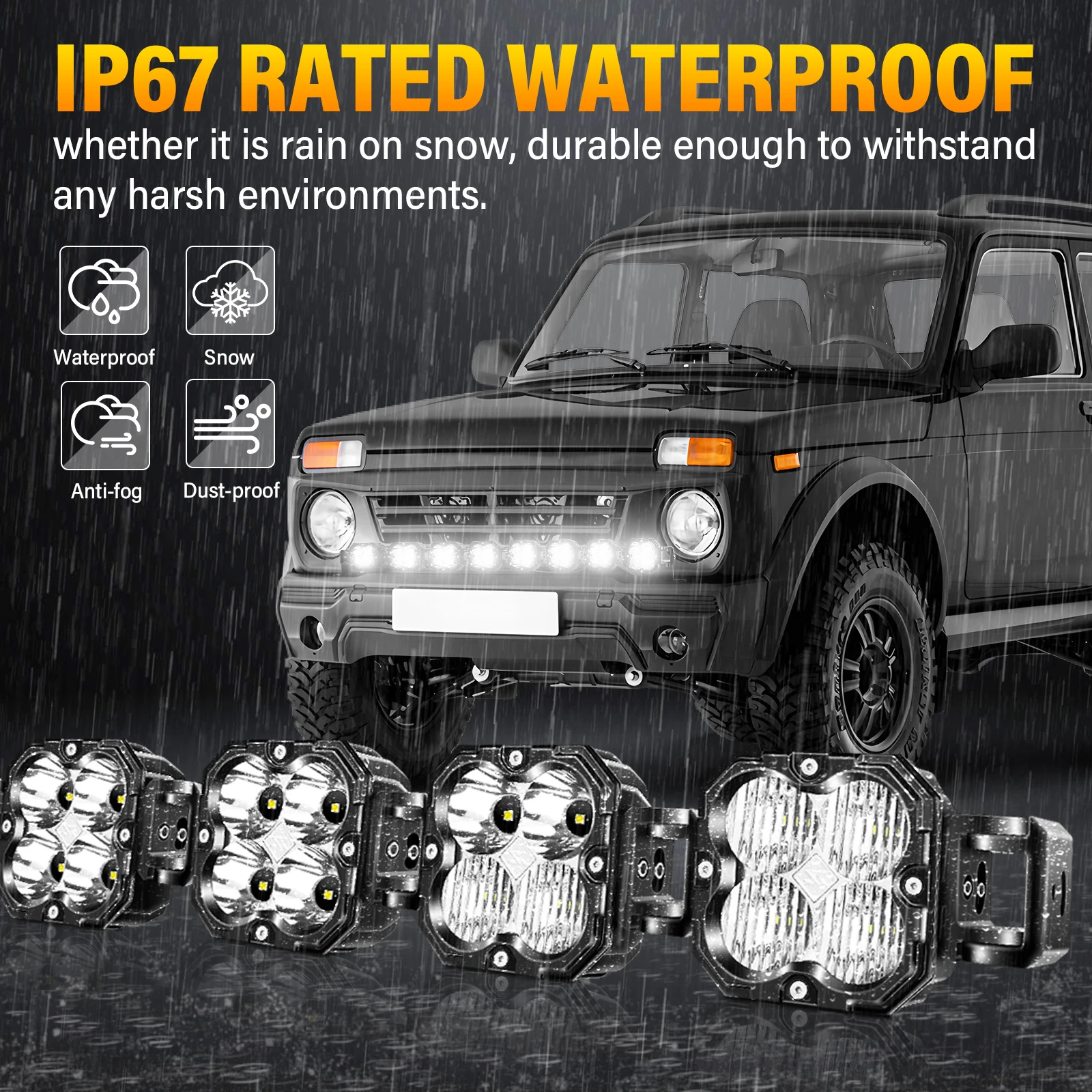 Willpower 20/27/33/40/46/52/58 inch LED Cube Pod Light Linkable Driving LED Light Bar for 4x4 Auto Truck ATV Car Offroad 5500K