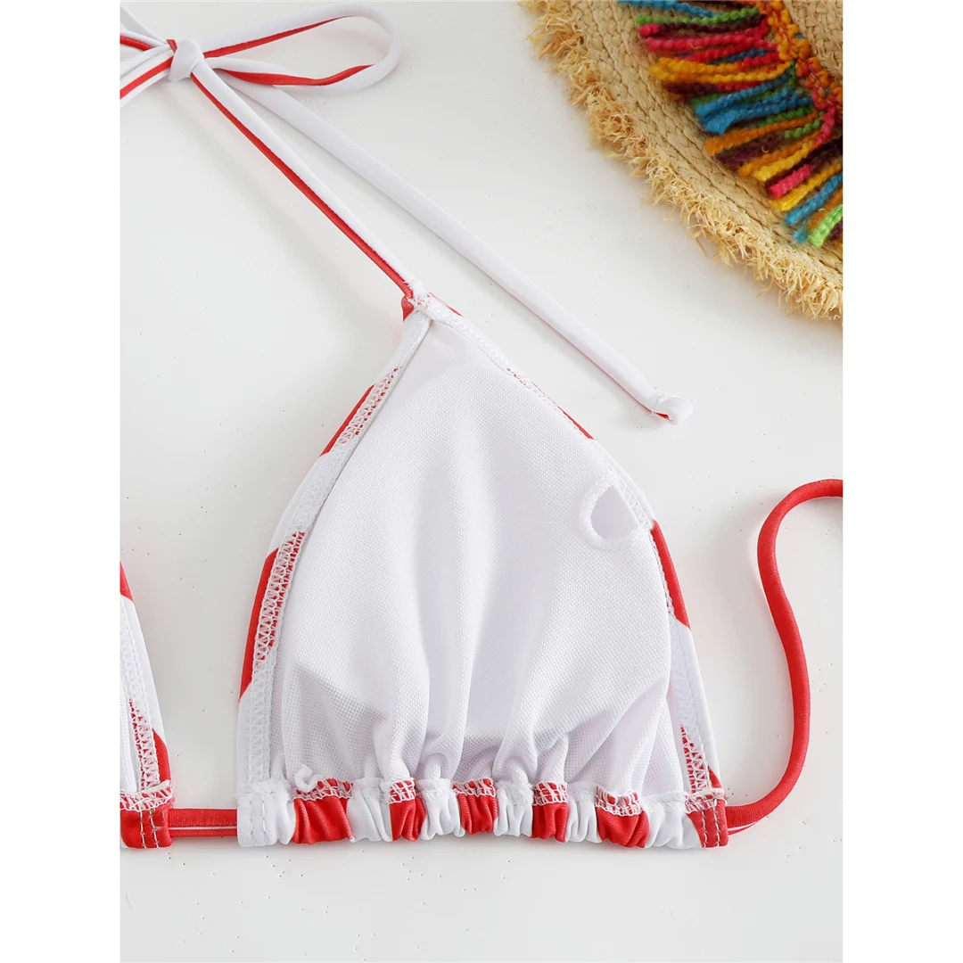 Flag-Print-Bikini mit Neckholder und hohem Beinausschnitt, zweiteiliger Badeanzug für Damen, Badebekleidung, Badeanzug, Schwimmanzug V6144 – Detail 20