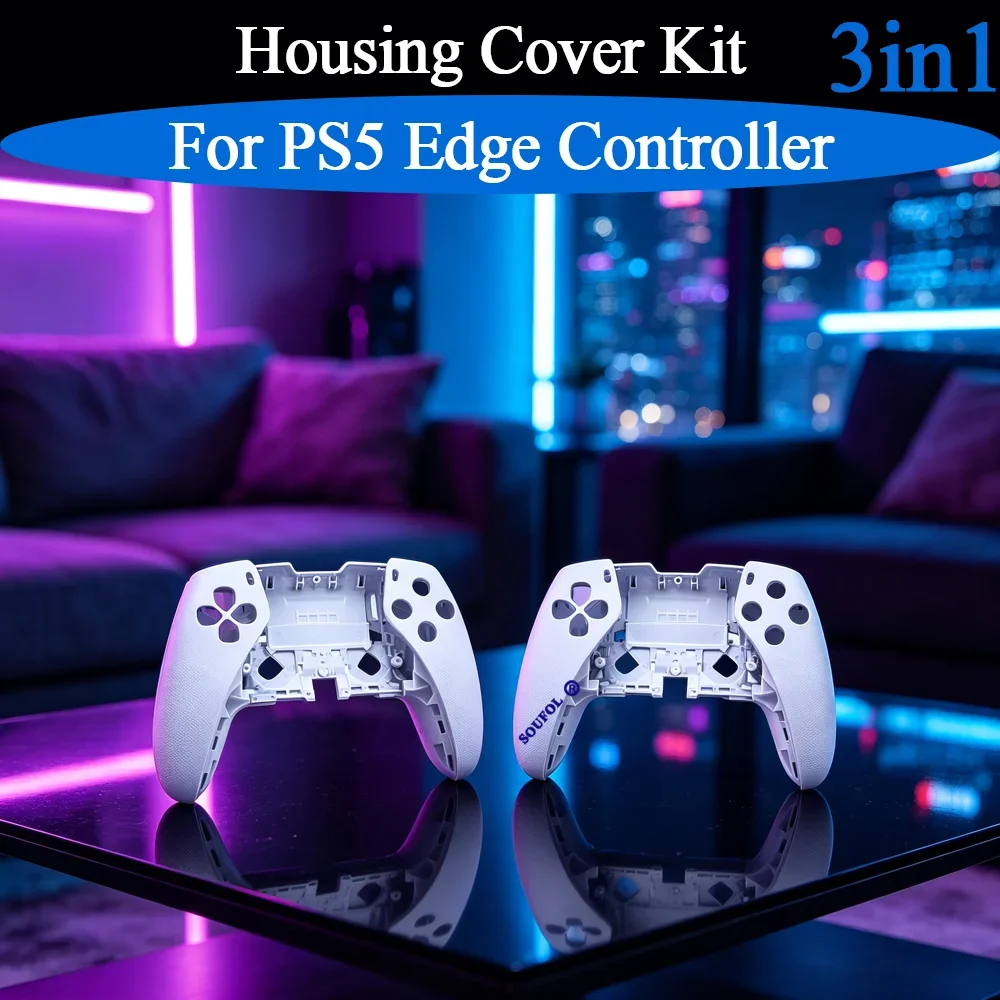 New 3in1 White/Gray Housing Cover Kit For PS5 Edge Back&Left&Right Anti-Slip Shell Case Replacement Parts For PS5 Edge Accessory