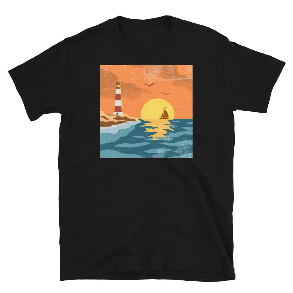 Light house and Sail Boat Retro Short-Sleeve Unisex T-Shirt