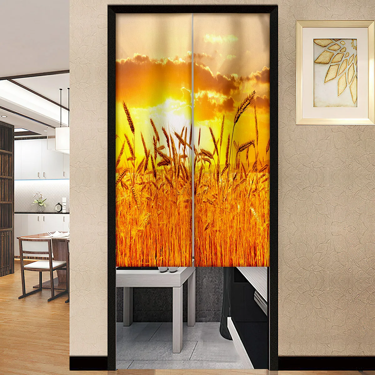 Fields Sunrises Nature Wheat Door Curtain Japanese No Punching Partition Kitchen Doorway Home Decorative Cafe Restaurant Decor