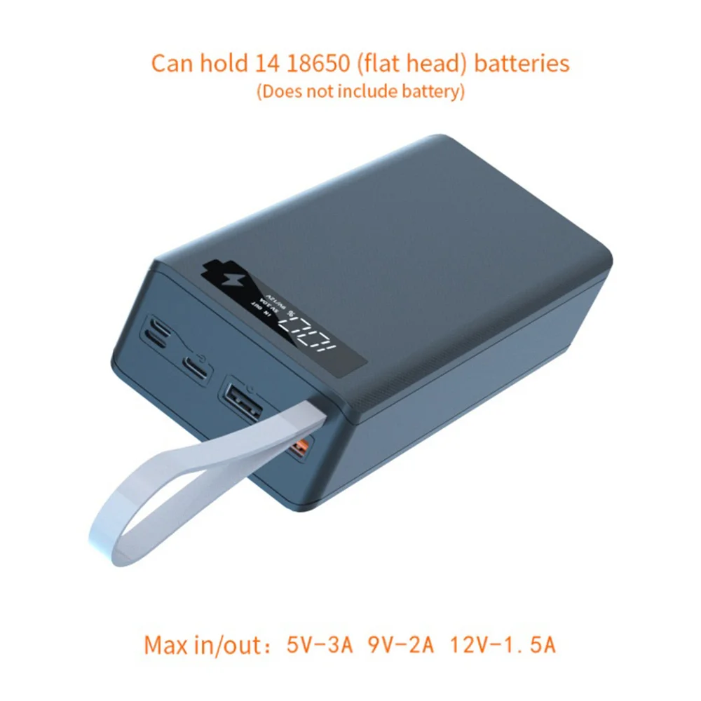 14X 18650 صندوق تخزين البطارية PD شحن سريع لحام مجاني لتقوم بها بنفسك علبة بنك الطاقة 18650 صندوق حامل البطارية، أسود