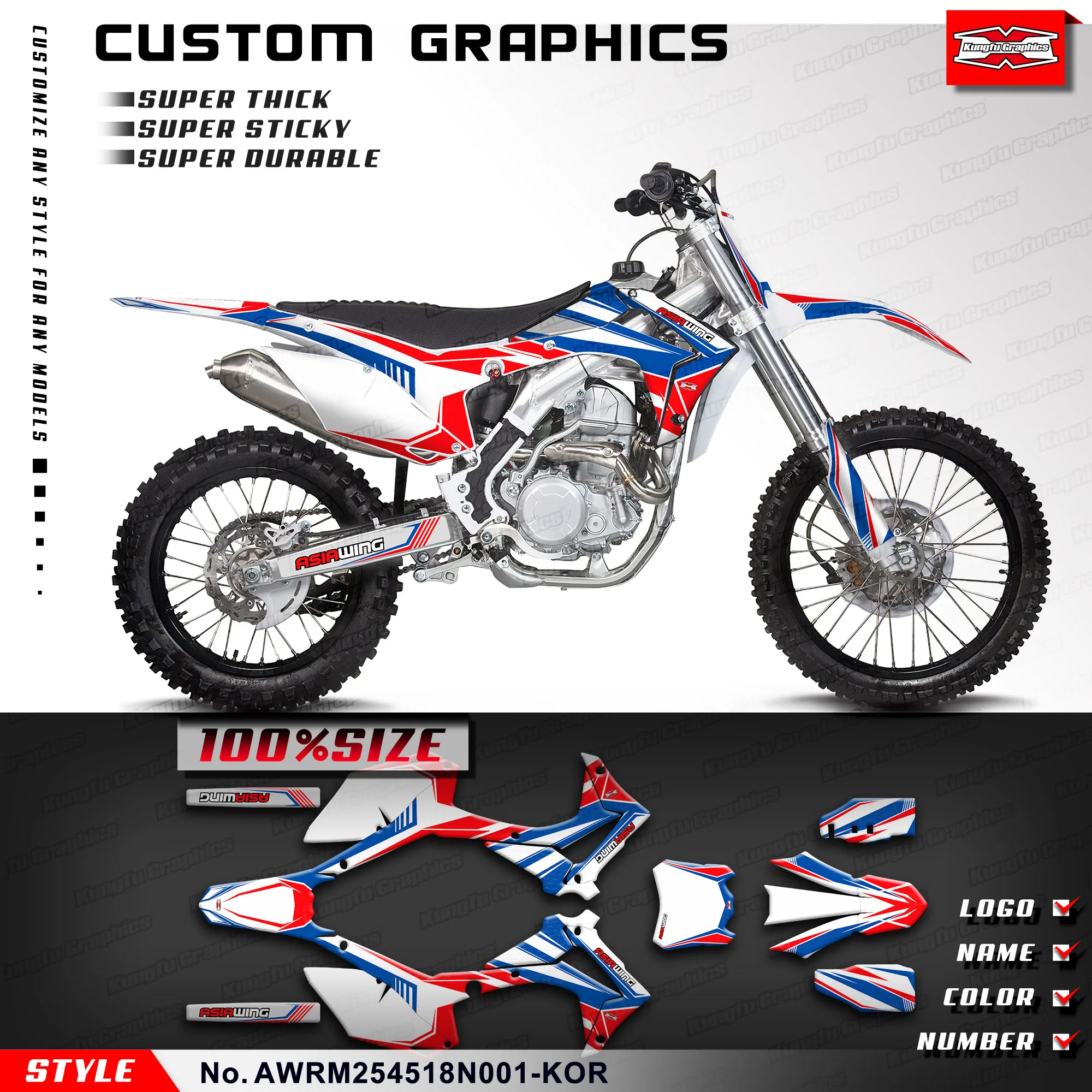 KUNGFU GRAPHICS Enduro Sticker Decal Kit for Asiawing RM250 RM450 2018 2019 2020 2021 2022 2023 2024, AWRM254518N001-KOR