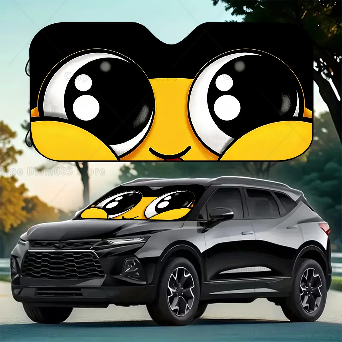 1pc Cute Big-Eyed Cartoon Eye FACE Car Sunshade, Foldable for Easy Storage, Effectively Blocks Sunlight To Keep Your Car Cool