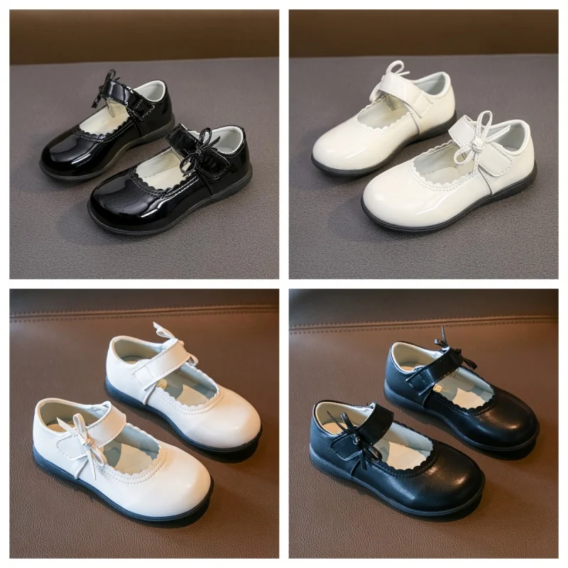 Girls' Black Small Leather Shoes Soft Soled Princess Shoes Middle-aged Children's Casual Performance Shoes