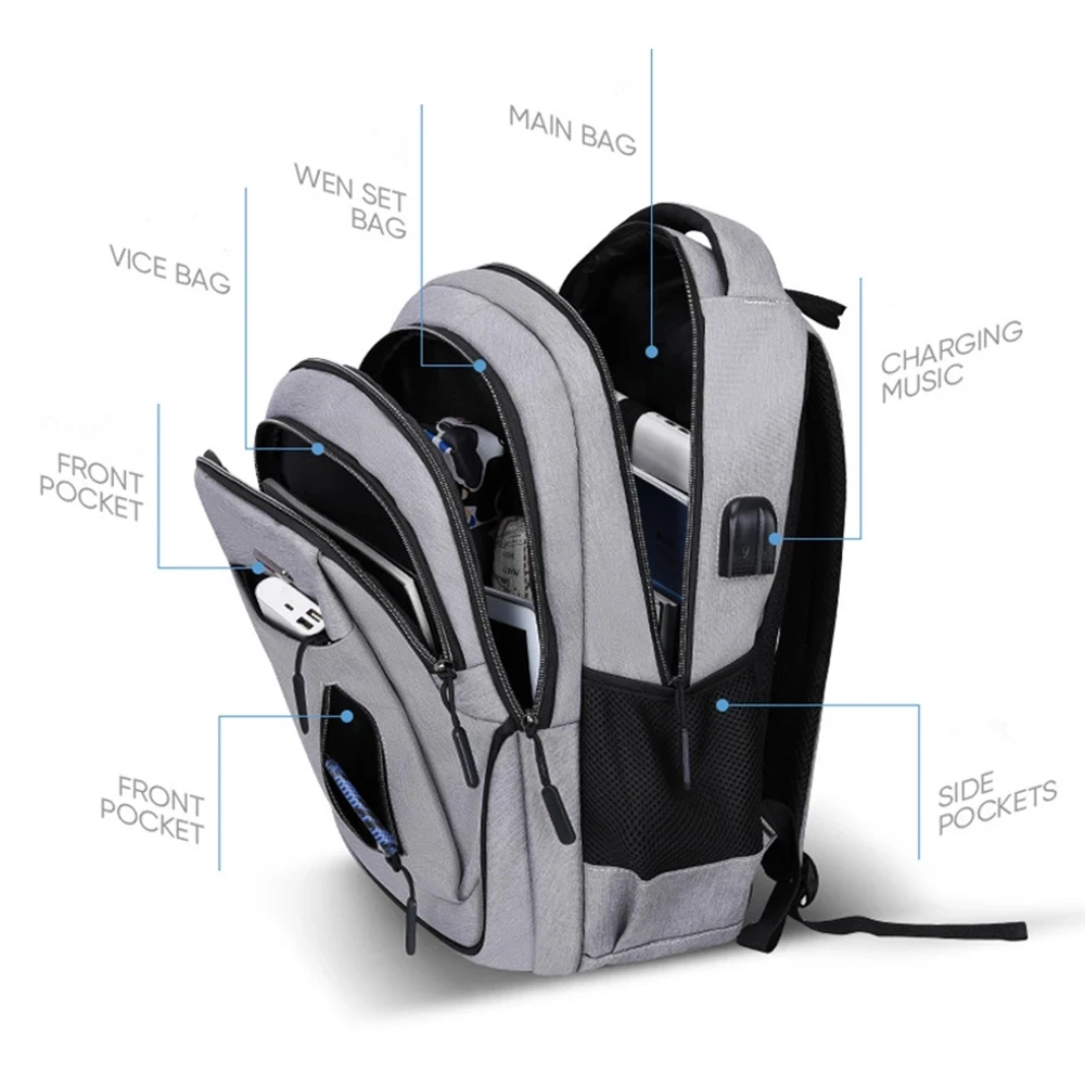 15.6 /17.3 Inch Laptop Backpack USB Charging Computer SchoolBag Business Bag Waterproof Rucksack College Daypack Mochila Bags