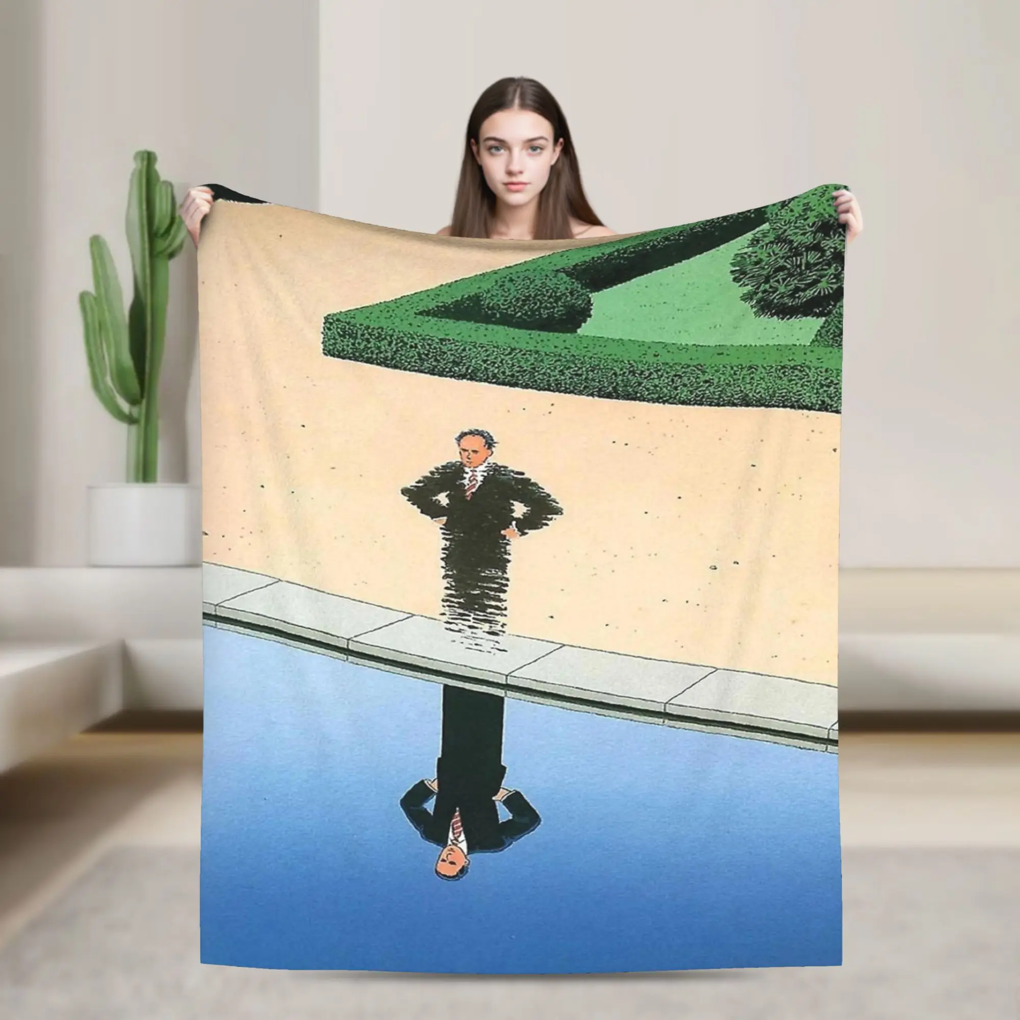 

Guy Billout Reflection in Water Blanket Soft Graphic Plush Throw Blanket For Bedroom Travel Office Flannel Bedspread Bed Cover