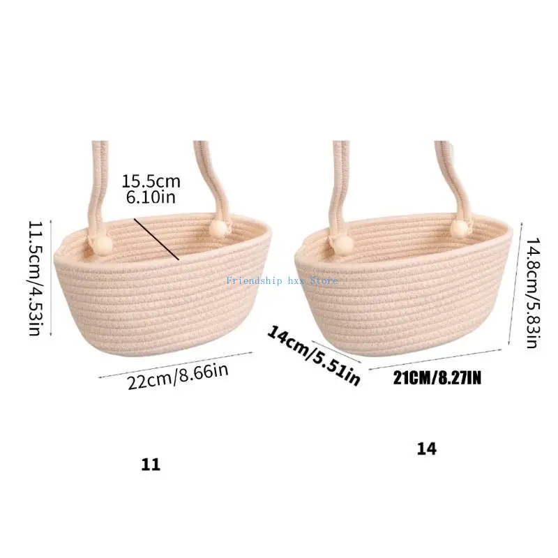 سلة تخزين منظمة لسرير الأطفال F1CB، تصميم معلق بحبل قطني كبير الحجم