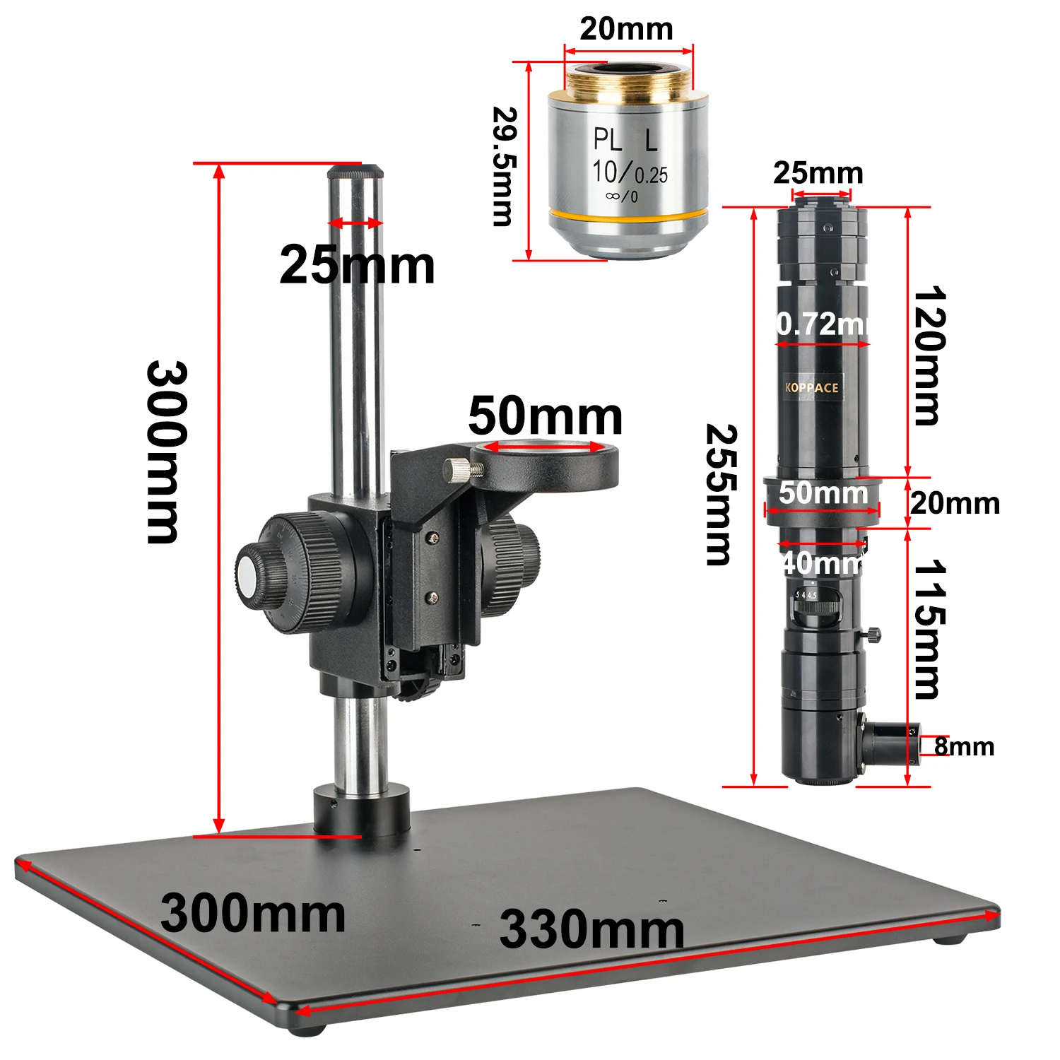 KOPPACE 2000X Magnification Ratio Coaxial Optical Lens With 10X Objective Continuous Zoom LensFine Tuning Accuracy 0.002mm