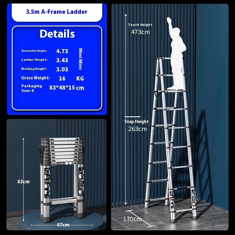 New thickened stainless steel telescopic ladder, zigzag ladder, portable folding ladder, elevator, household climbing ladder view 4
