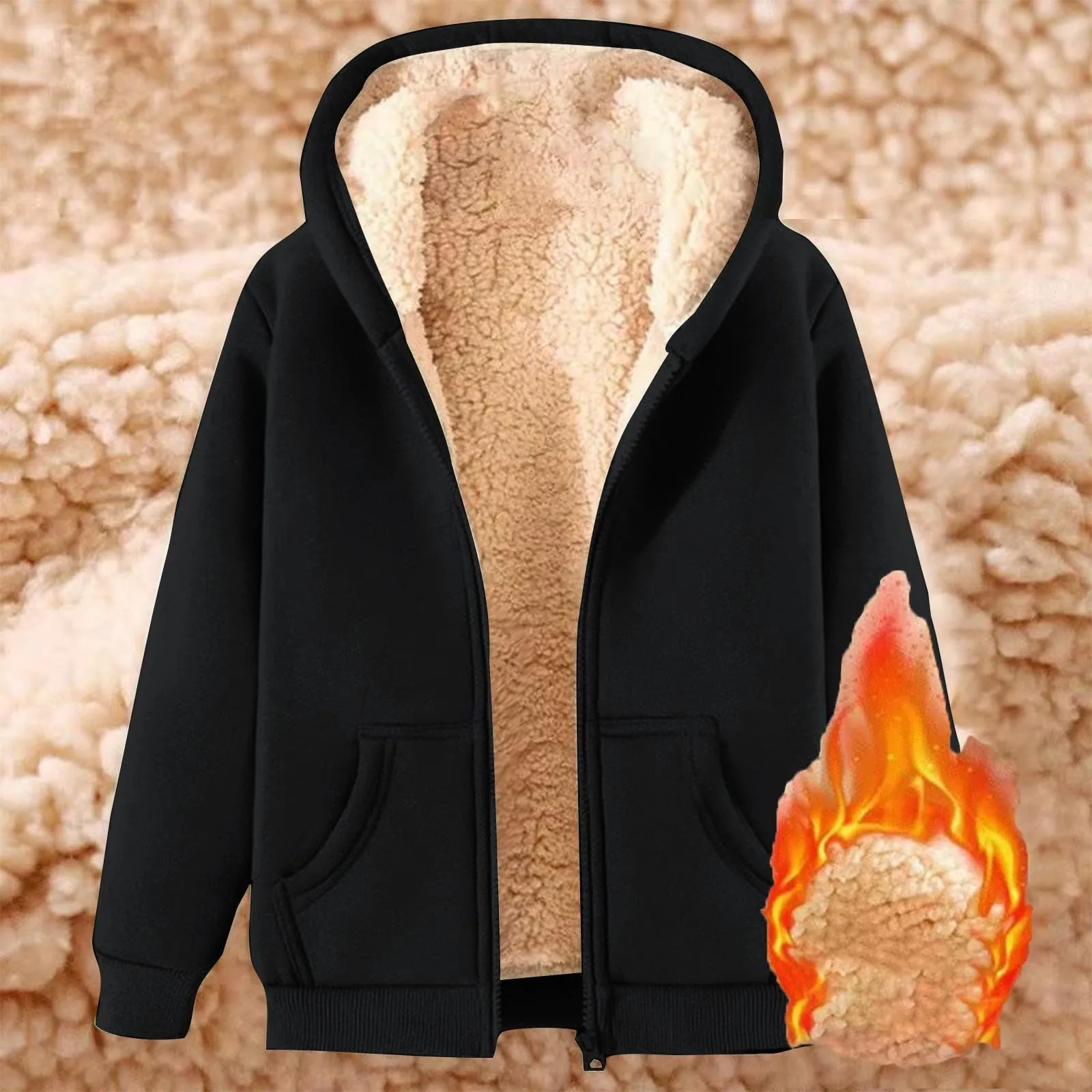 Chaqueta de lana de invierno para mujer, abrigo liso con capucha, abrigo de felpa cálido de manga larga para otoño e invierno, prendas de vestir exteriores para mujer, chaqueta peluda