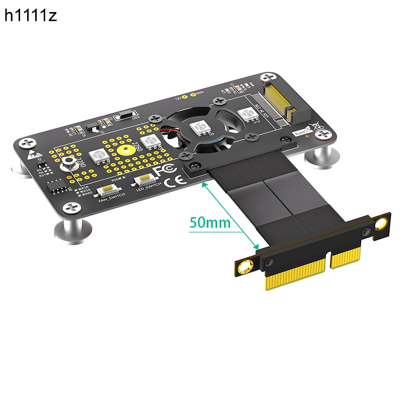 

5CM PCI Express 3.0 X4 to M.2 NVME M Key Riser Card Extension Cable with Cooling Fan RGB LED Magnetic Pad for 2230-2280 NVME SSD