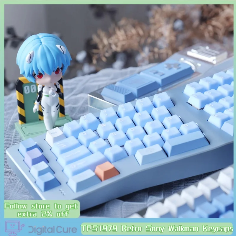 

80retros Tps1979 Retro Sony Walkman Keycaps Customized Keycaps Pbt Half Transparent Two Color Mechanical Keyboard Keycaps