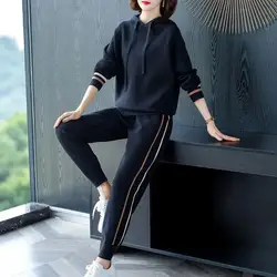 Women's Sports Suit 2024 Autumn Winter Leisure Fashion Hooded Loose Sweater Long Sleeve Tops Pants Two Piece Set Women Clothing