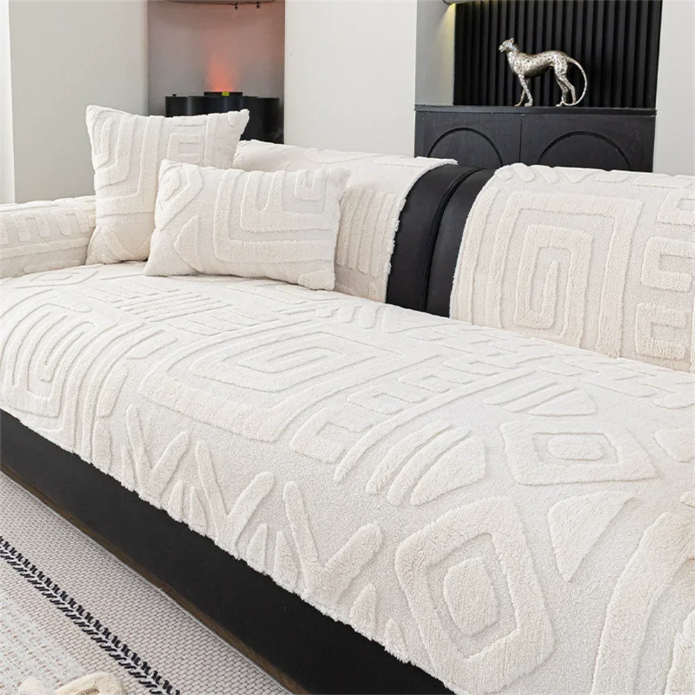 Plush Sofa Cushion Autumn and Winter 2025 New Sofa Cover Cotton Velvet Non-slip Cover Cloth Winter Straight Row Cushion