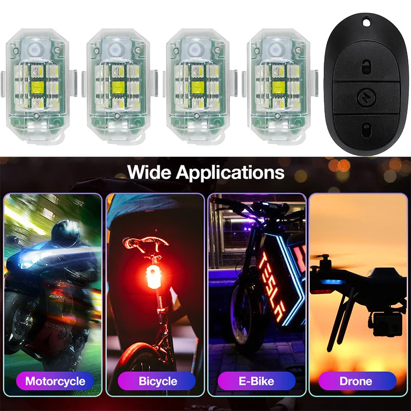 7 Color LED Strobe Lights for Motorcycle Car Bike Scooter Anti-collision Waterproof Warning Lamp, Motorcycle Strobe with Remote