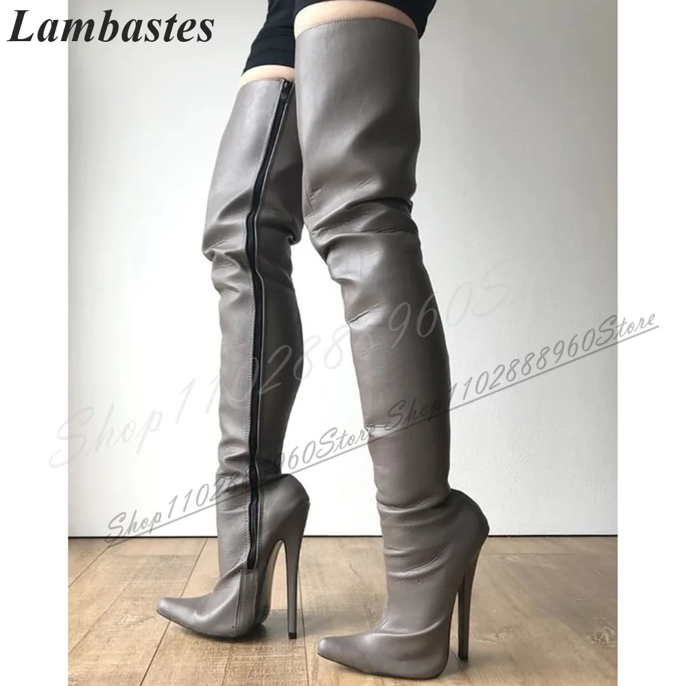 

Thigh High Solid Matte Leather Stylish Boots Thin High Heel Women Shoes Side Zipper Pointed Toe 2024 Fashion Zapatillas Mujer