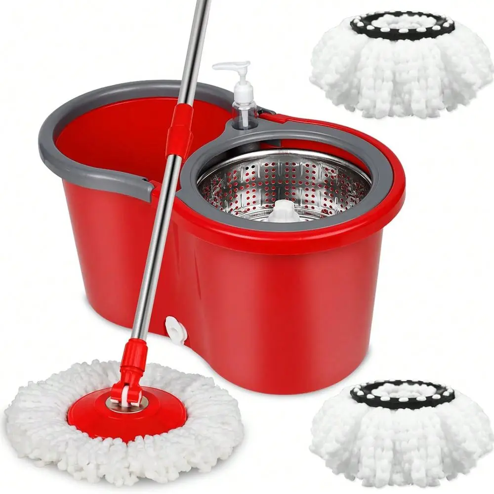 Spin Mop And Bucket With Wringer Set, 360° Spinning Mop Bucket System With 3 Microfiber Mop Replacement Heads And 50