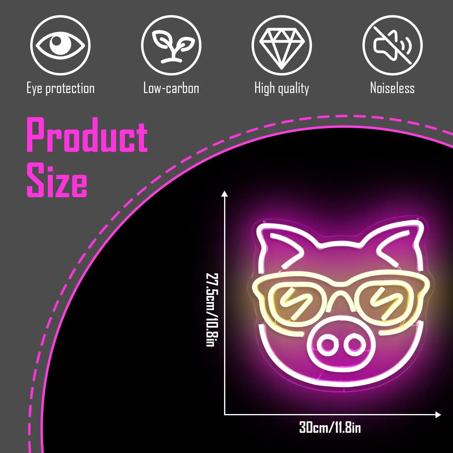 แว่นตากันแดดรูปหมู LED ไฟนีออนหรี่แสงได้สัญลักษณ์ USB ปากการูปหัวใจสุนทรียภาพใช้พลังงานสำหรับเครื่องตกแต่งฝาผนังห้องเกมปาร์ตี้ของขวัญวันเกิด