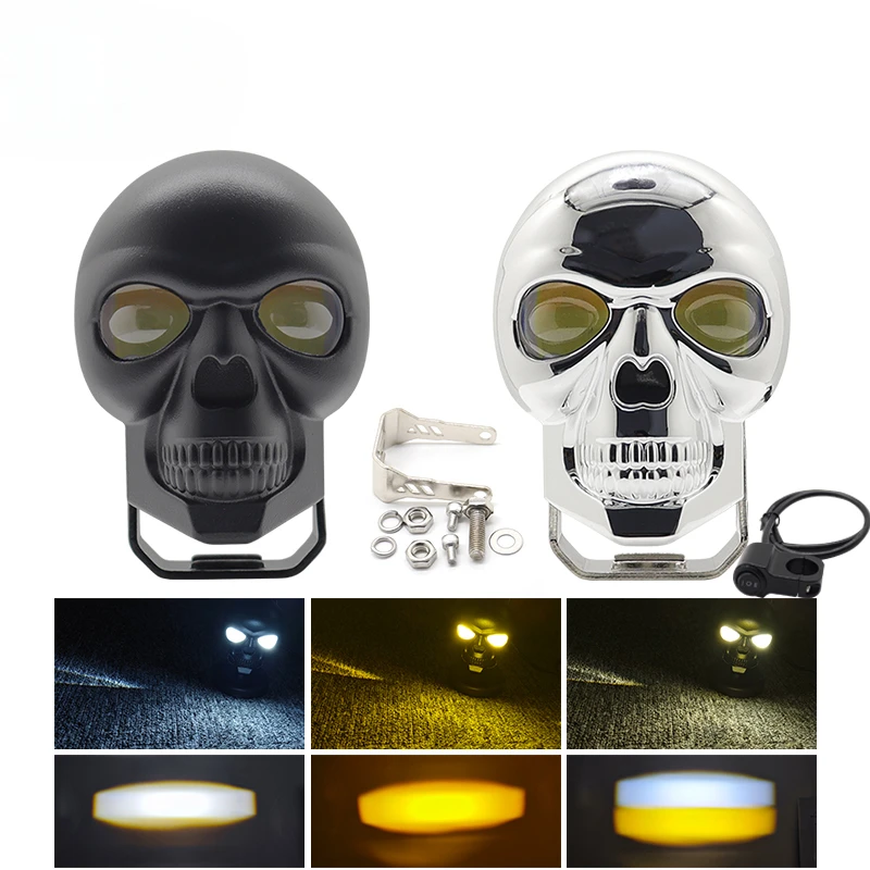 Motorcycle LED Light Skull Shape Waterproof Lamp Electric Vehicle Headlight Fog Light Projector Lens Spotlight For Motorcycle