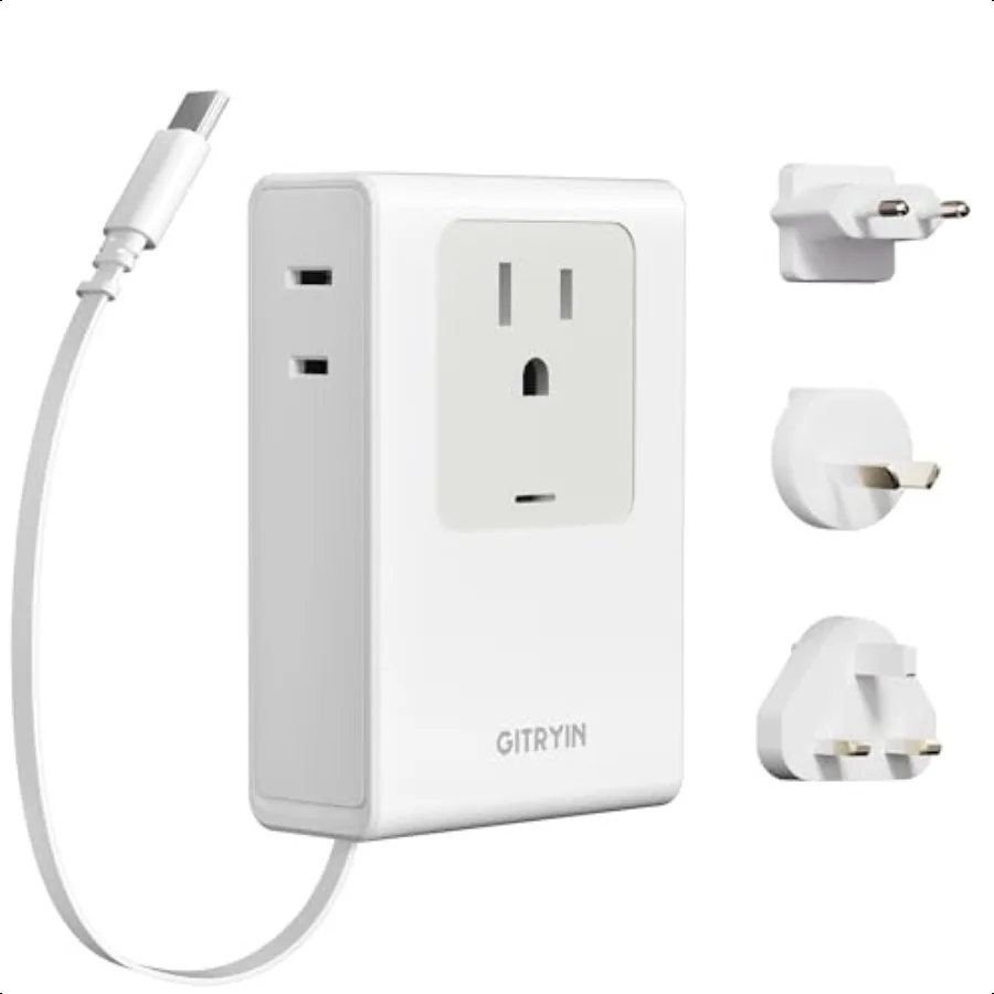 

Европейский адаптер для путешествий с выдвижным кабелем TypeC 31,5 дюйма, 40 Вт, международная вилка питания из США и Европы с 3 розетками, 1 USB