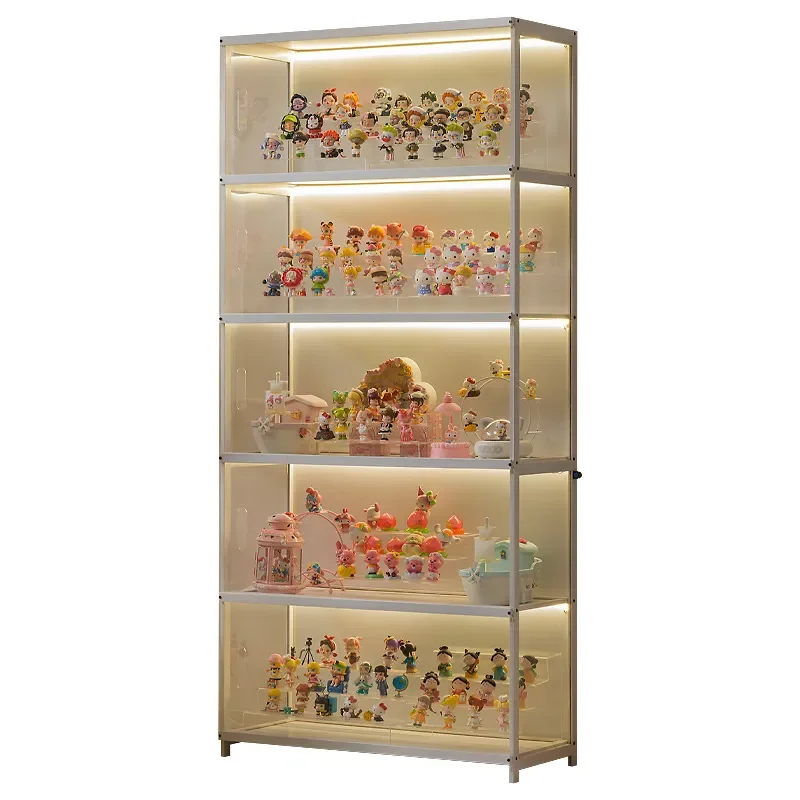 Acrylic Display Cabinet with LED Light Transparent Dustproof Showcase for Toy Models Building Blocks Blind Box Ornaments