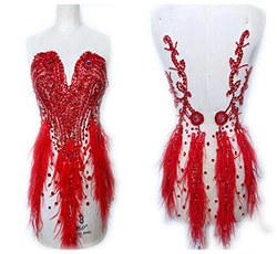 Fatto a mano rosso cucire su strass applique piume di struzzo decorazione finiture patch 66*34cm per abito da sposa accessorio 7 colori