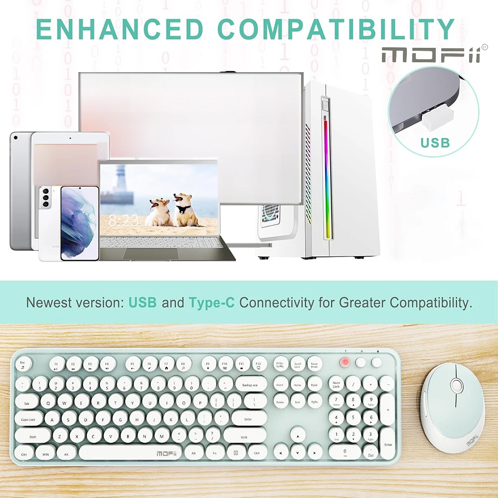 Mofii Ergonomic 2.4G Wireless Keyboard Mouse Set for PC/Laptop,Full Size 104 Keys Typewrite Keyboard with 1200DPI Optical Mouse