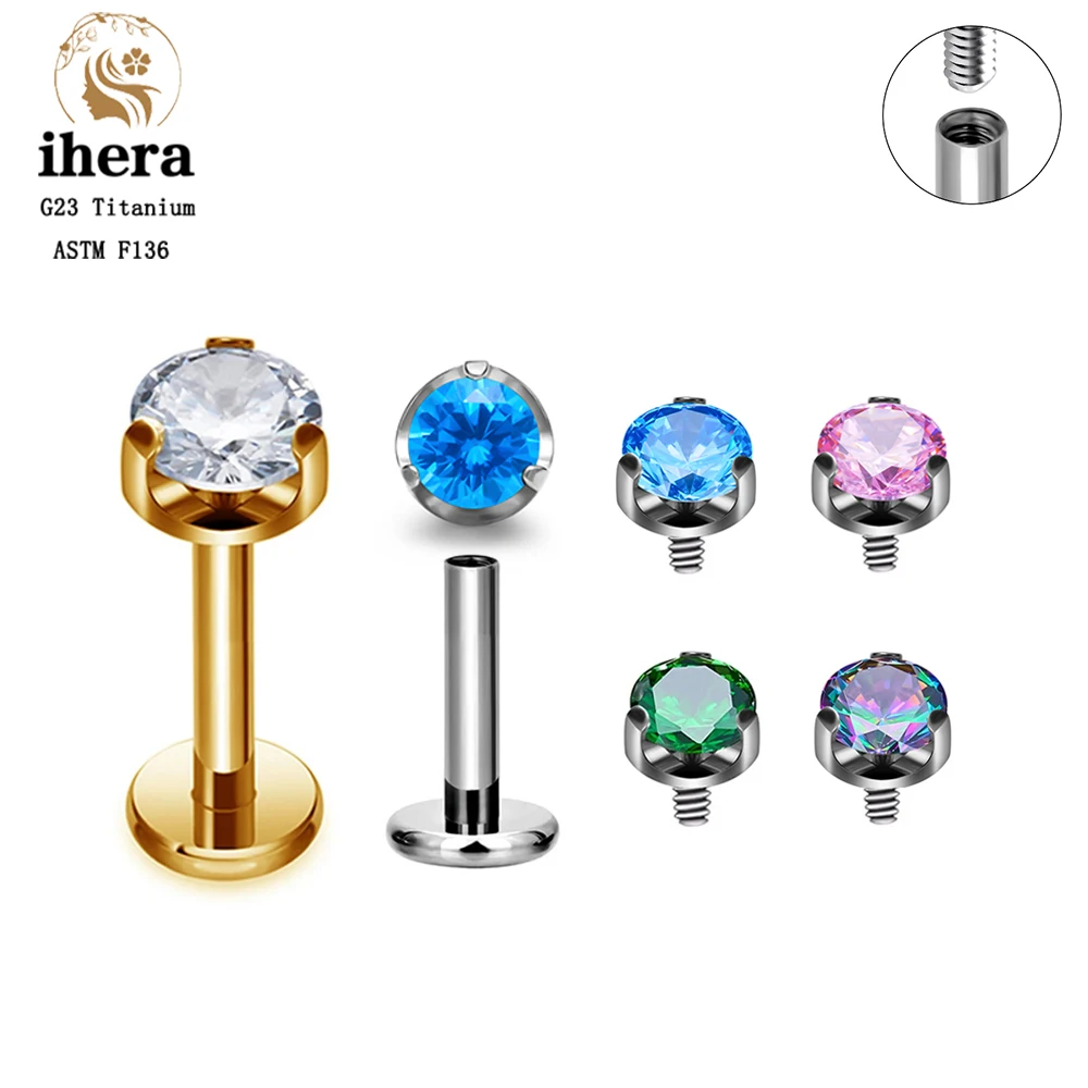 ASTM F136 Titanium 2.5/3/4mm CZ Labret Lip Stud 16G Cartilage Earring Tragus Helix Conch Flatback Earlobe Piercing Body Jewelry