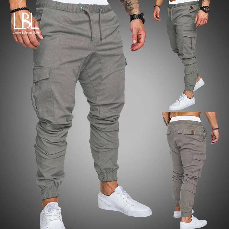 

New Casual Joggers Pants Cargo Solid Color Men Cotton Elastic Long Trousers pantalon homme Military Army Pants Men Leggings