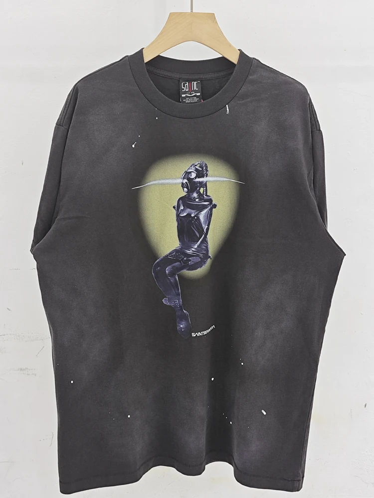 

American Sle High Street Vintage Waed ort Sve T-irt ex Heavyweight Cotton Breathable Summer Faion Tee