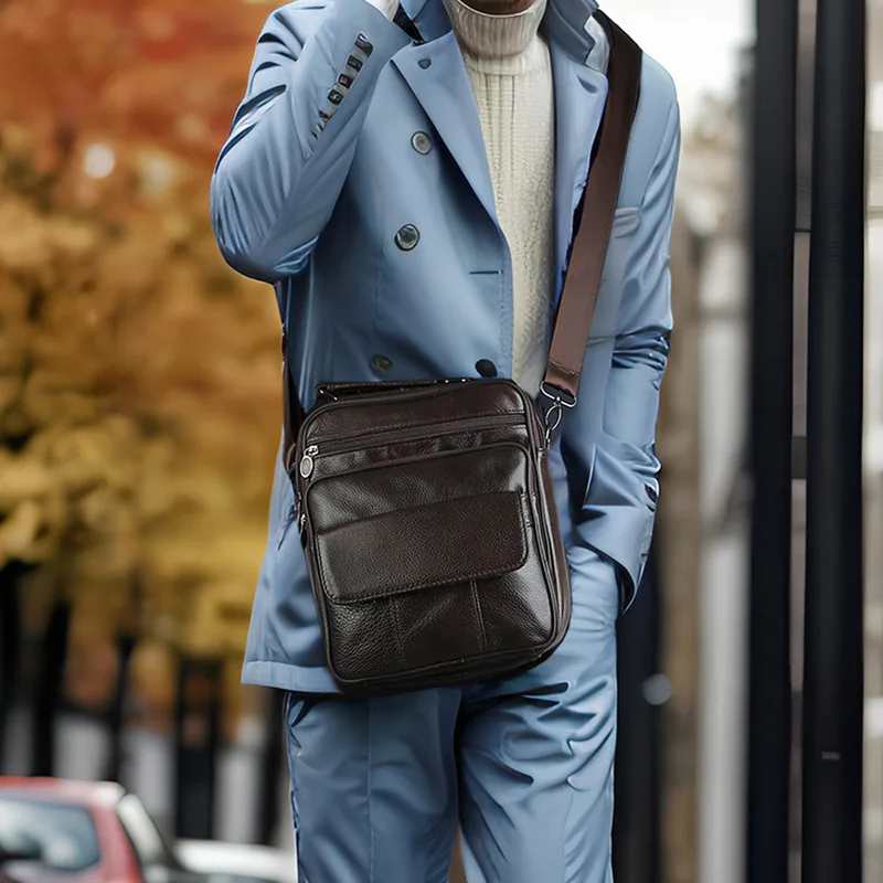 Leather men's single-shoulder crossbody bag, retro multi-functional casual fashion leather bag, trendy bag