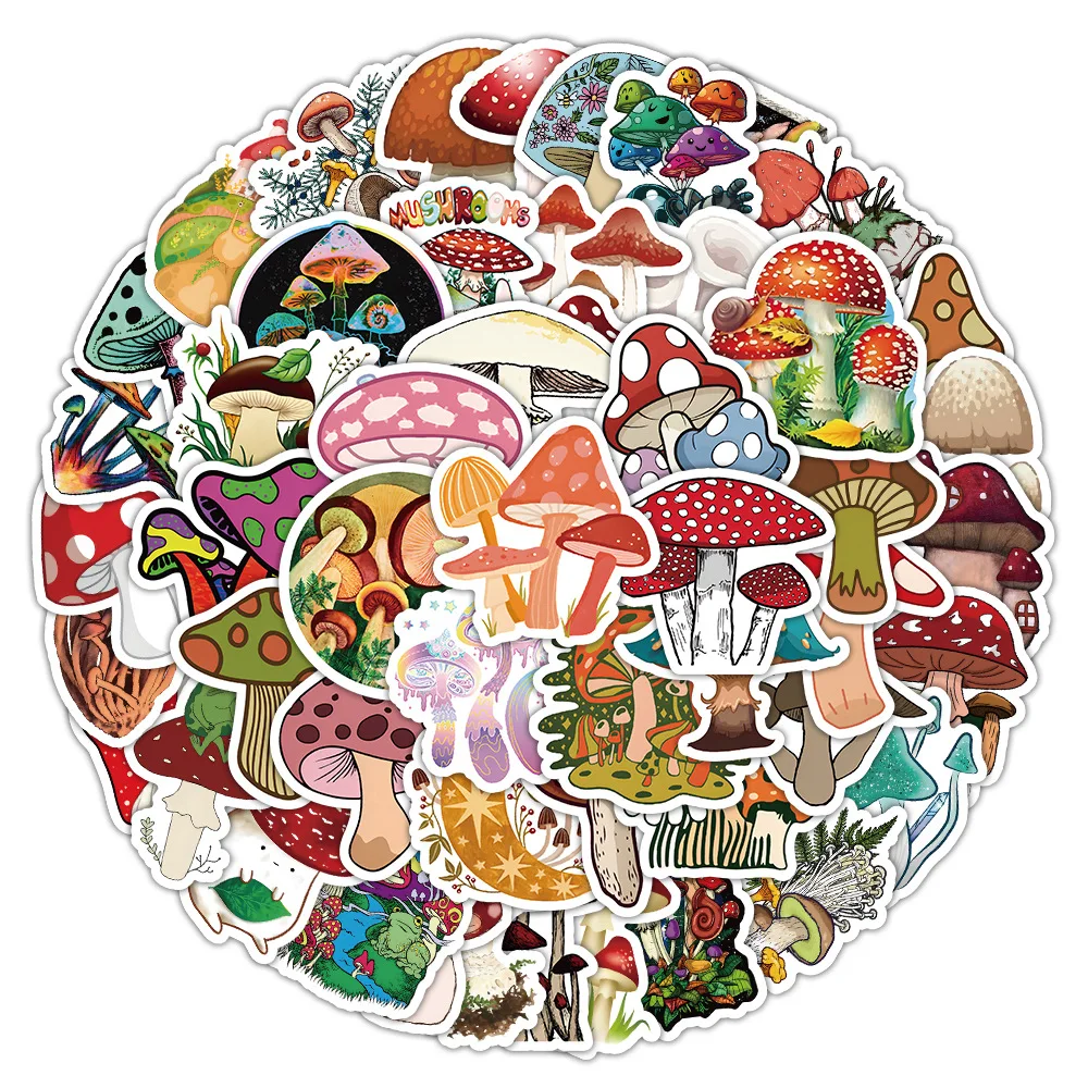 

10/30/72PCS Vivid Mushrooms Stickers Plant Cartoon Decals DIY Diary Scrapbook Laptop Guitar Bike Graffiti Sticker Gift Kids Toy