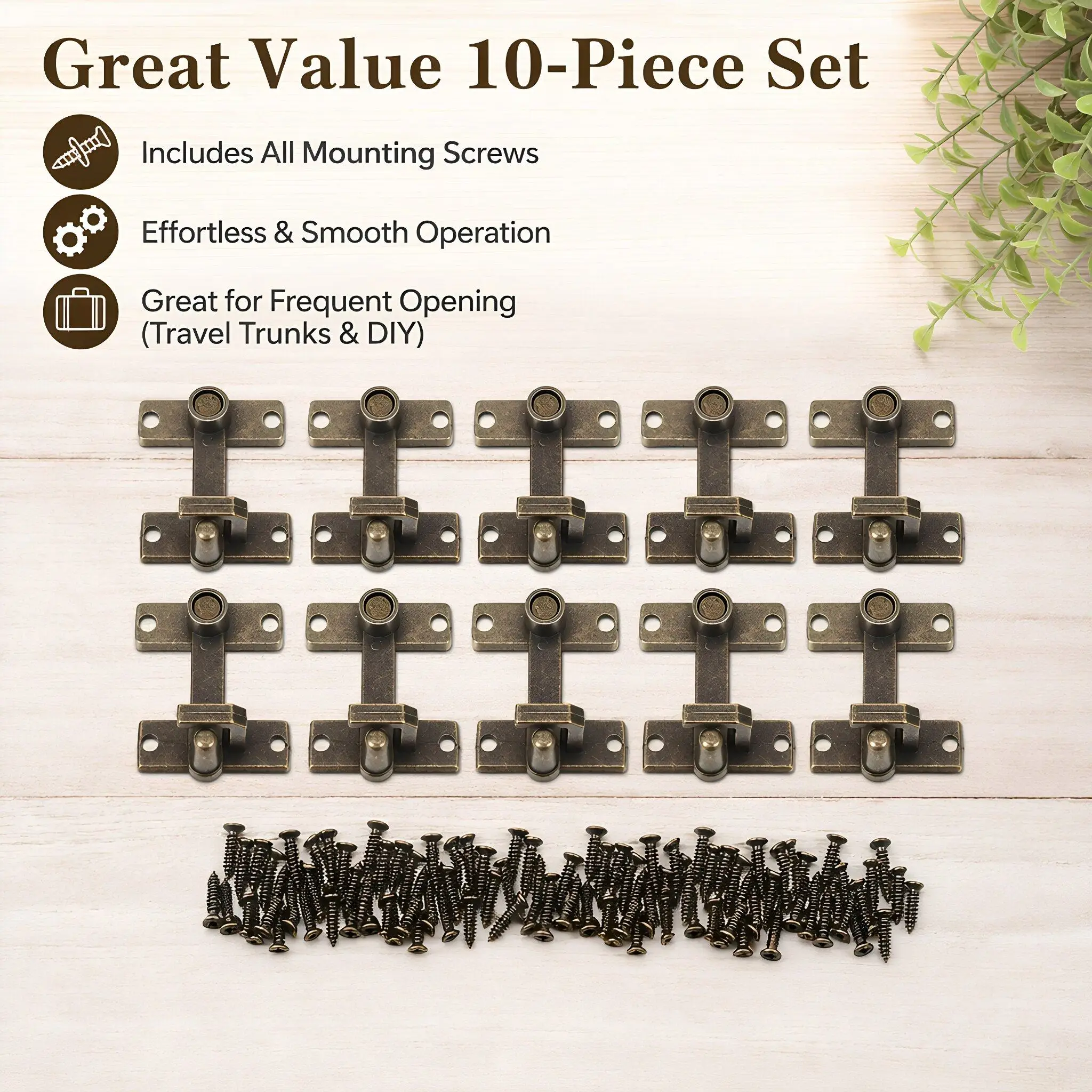 10 Sets Flip Gate Latches Toggle Hasp Clasp Decorative Buckle Lock for Wood Chest Box Cupboard Interior Door Fence Gate Hardware