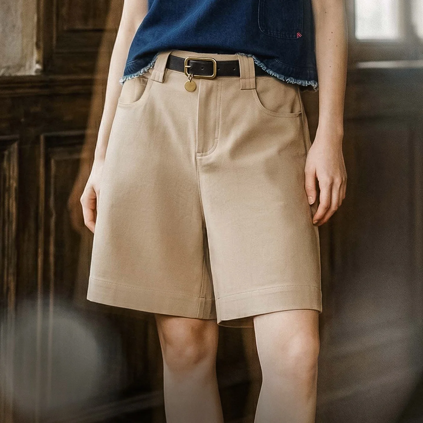 Maden Women's Old Money High Waist A Line Suit Shorts Straight Leg Thin Grey Five Point Pants Office Commuter Casual Summer wear
