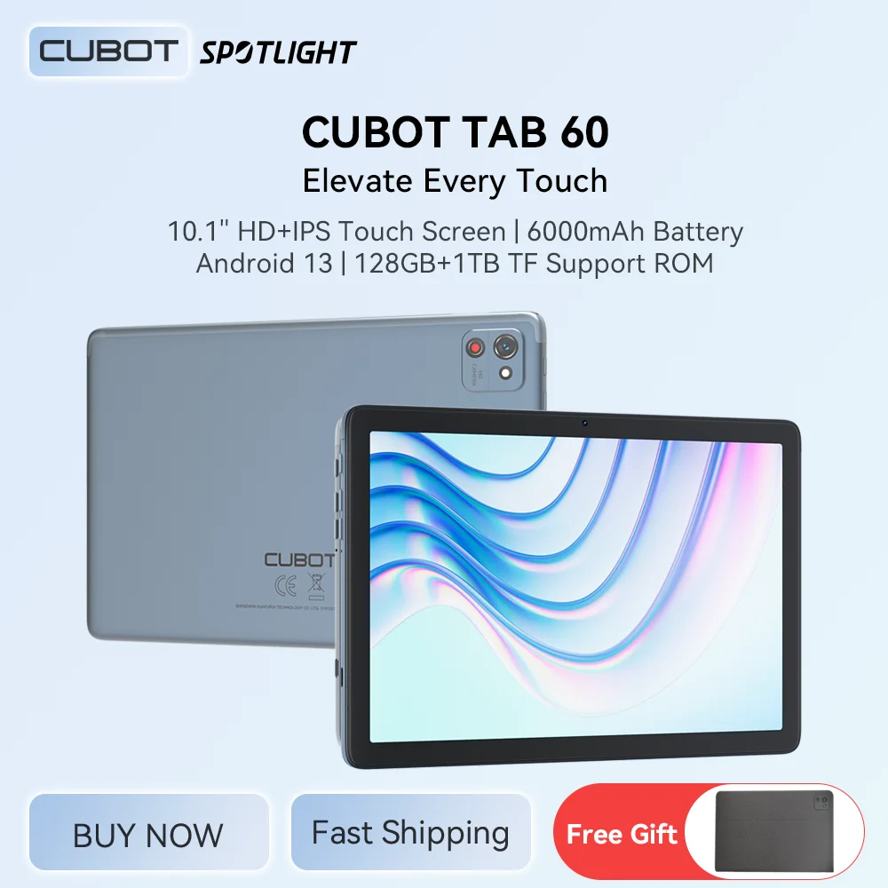 Cubot TAB 60, 2024 nieuwe tablet android nederlands, Octa-Core, 8 GB RAM (4 GB + 4 GB uitgebreid), 128 GB ROM, 10,1 inch HD+ scherm, 6000 mAh batterij, OTG, WiFi 6, Bluetooth, tabletten voor studenten