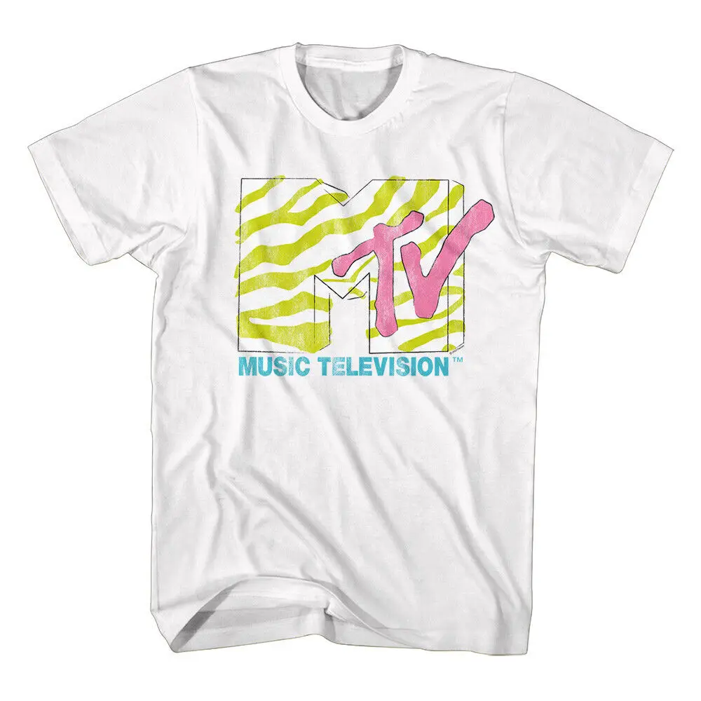 Mtv Fashion Logo Men'S T Shirt Green Neon Zebra Animal Print Ident Music