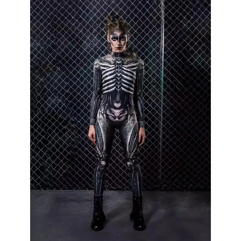 

Scary Skull Jumpsuit Skeleton Horror Terror Halloween Costume for Women Disguise Ghost Masquerade Carnival Festival Party