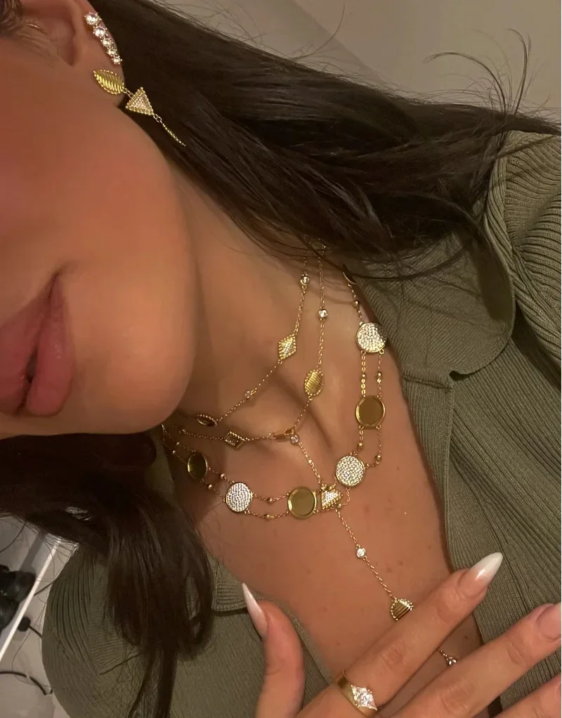 Pave 5A CZ Charm Double Ball Link Chain Bracelet Gold Color Geometric Round Plain Fashion Women Bangle Jewelry