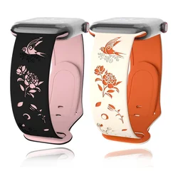 Engraved Strap for Apple Watch Band 49mm 40mm 44mm 41mm 45mm 46mm 42mm Silicone Bracelet for Iwatch Series 10 9 7 Se 6 4 8 Ultra
