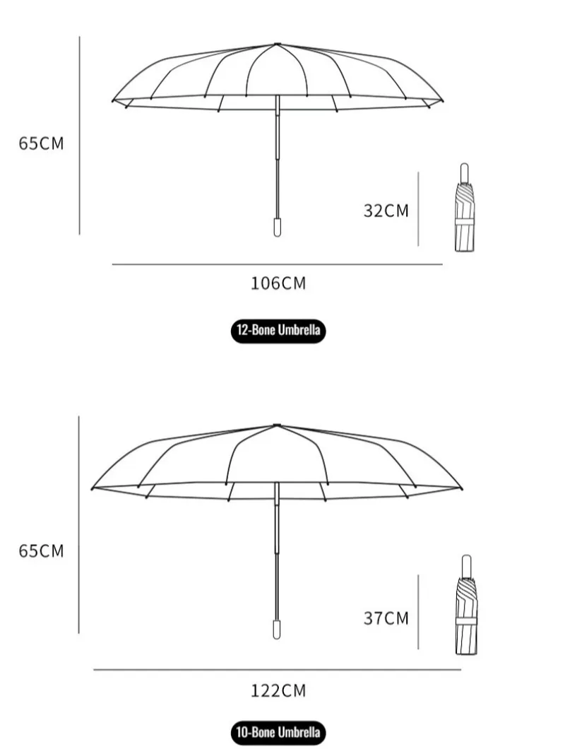 Guarda-chuva Dobrável Reforçado, Protetor Solar, Chuva, Dualuse, Trifold, Pára-sol, Highvalue