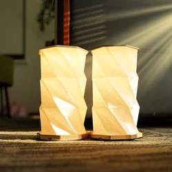 Vintage Wooden Folding Paper Lanterns Portable Dimmable Table Night Light USB Rechargeable Novelty LED Paper Lantern For Outdoor