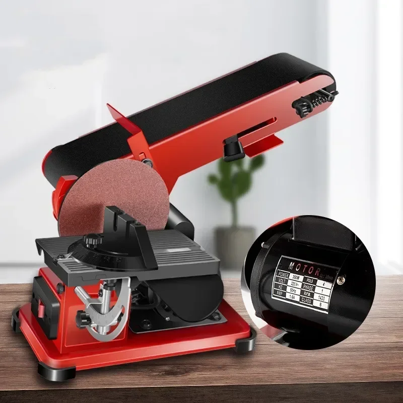 Portable 220vBelt Sander Disk Sander Polishing Wire Drawing Electromechanical Dynamic Polishing Machine Vertical Grinding Machin