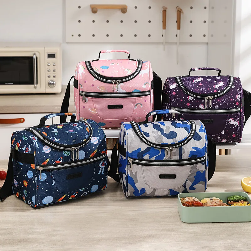 New Cartoon Printing Tote Cooler Lunch Bags Portable Outdoor Picnic Office School Insulation Bag with Shoulder Strap