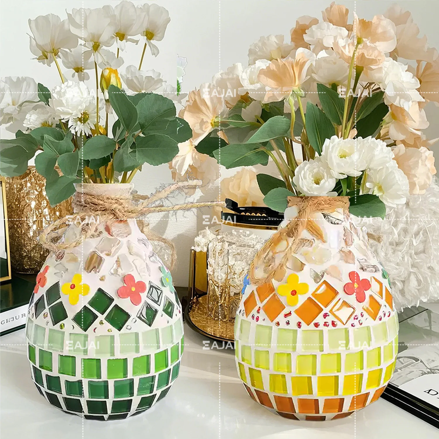 

Colored Glass Mosaic Floor Tiles Stone Vase Mosaique Support Folding Mosaic Tiles for Craft in Bulk Moazik Stone Set Glasfliesen