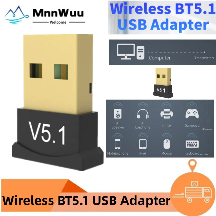 MnnWuu BT5.1 Wireless USB Bluetooth 5.1 Adapter Bluetooth Aux Bluetooth Transmitte Music Receiver Adaptador for PC Laptop