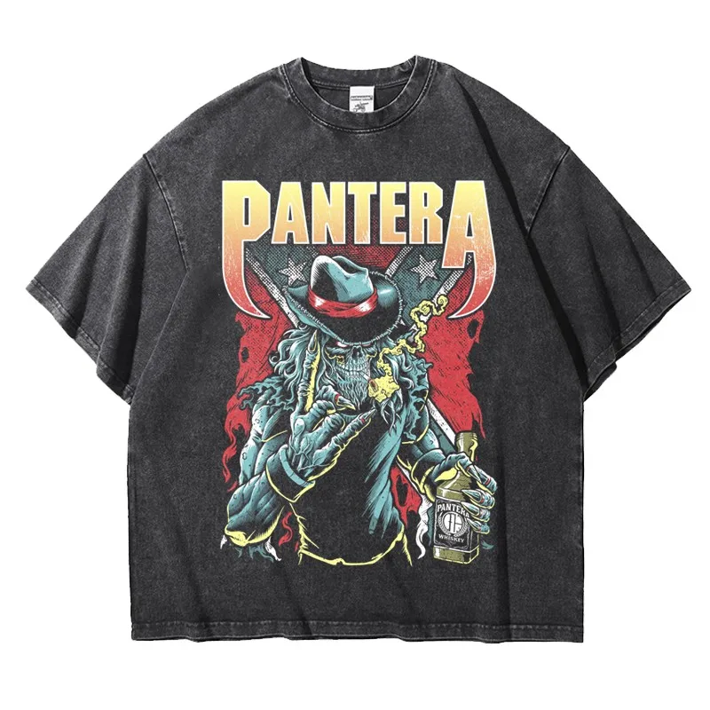 

2025 American Metal Rock Pandora PANTERA Band Retro Do Old T-shirt Washed High Quality Luxury Brand Selling Style