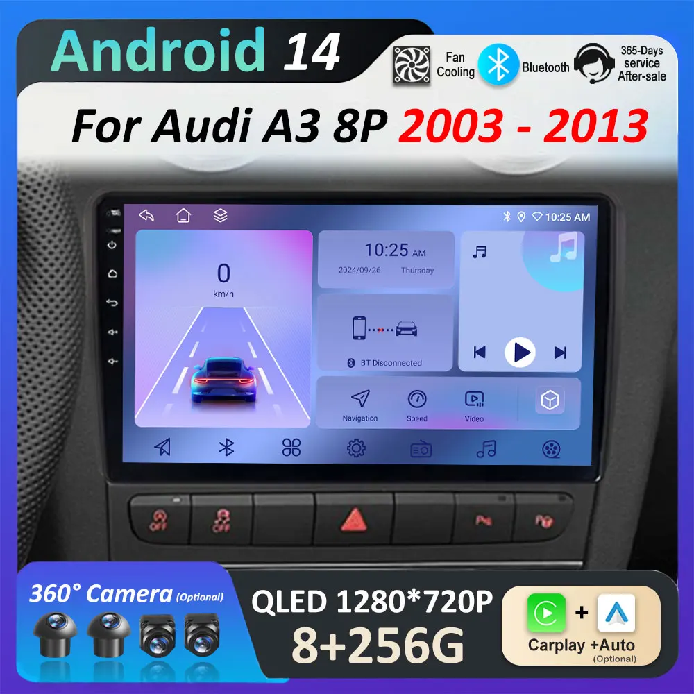 

Smart System 9 inch Car Viedo for Audi A3 8P 2003 2004 2005 2006 2007 - 2013 Radio Multimedia Player Cooling fan WIFI Head Unit