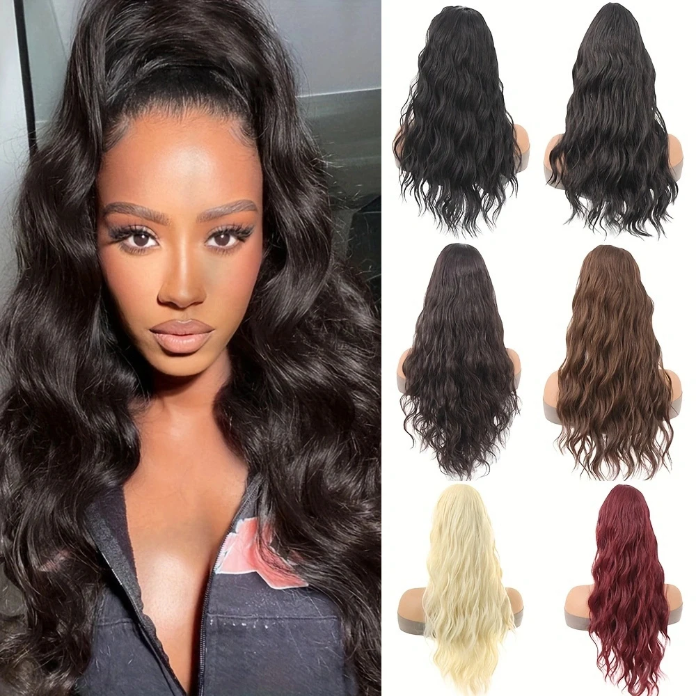 

Long Red Drawstring Wavy Ponytail Hair Synthetic Ponytail Extension African American for Women Wavy Ponytail