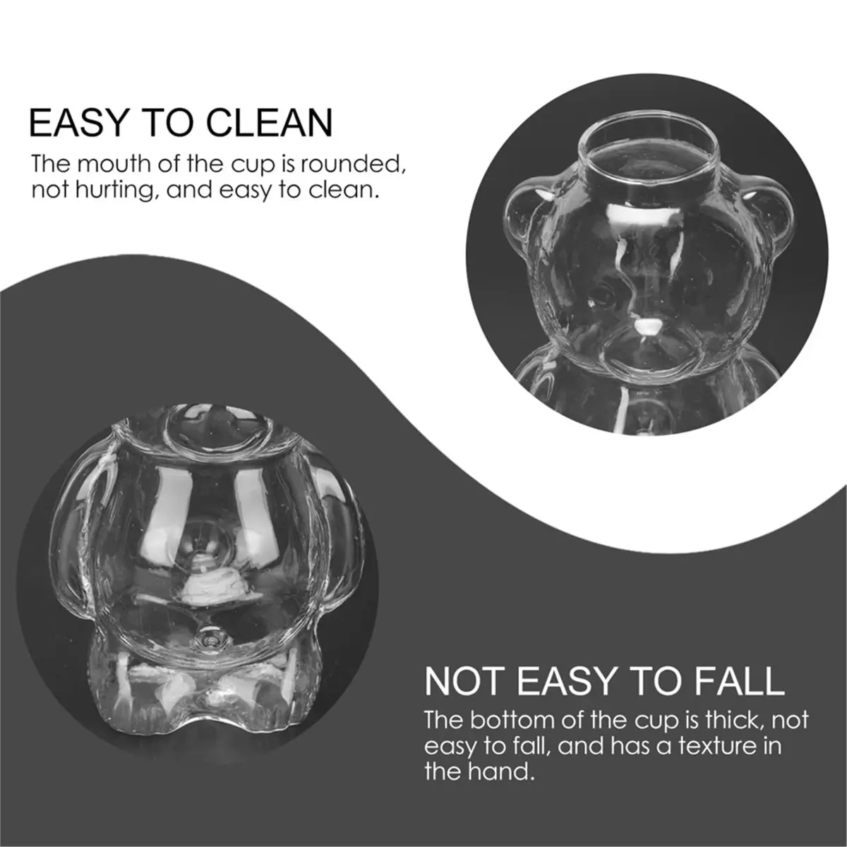 KSOL 2 Pcs Bear Shaped Cocktail Glasses, Transparent Glassware for Wine, Juice, Coffee, Tea, Milk, Hot Chocolate